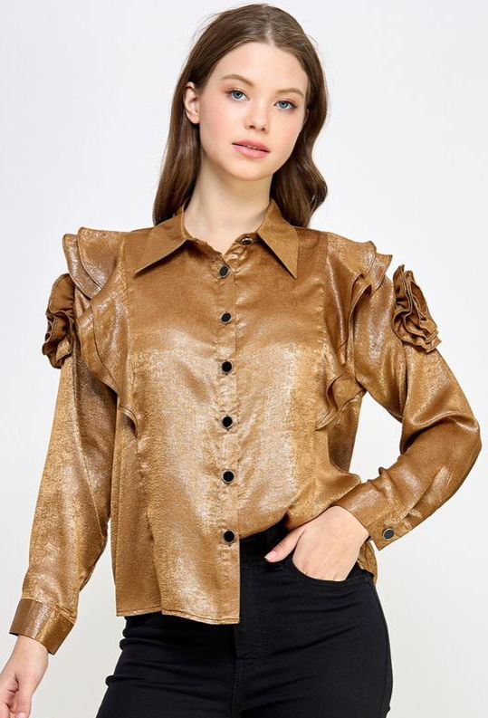 Camisa flor 3D y foil Dorada