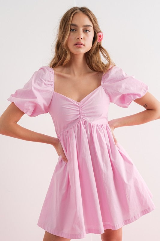 Vestido corto manga puffy Rosa