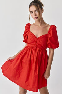 Fashion Styled Vestido corto manga puffy Rojo