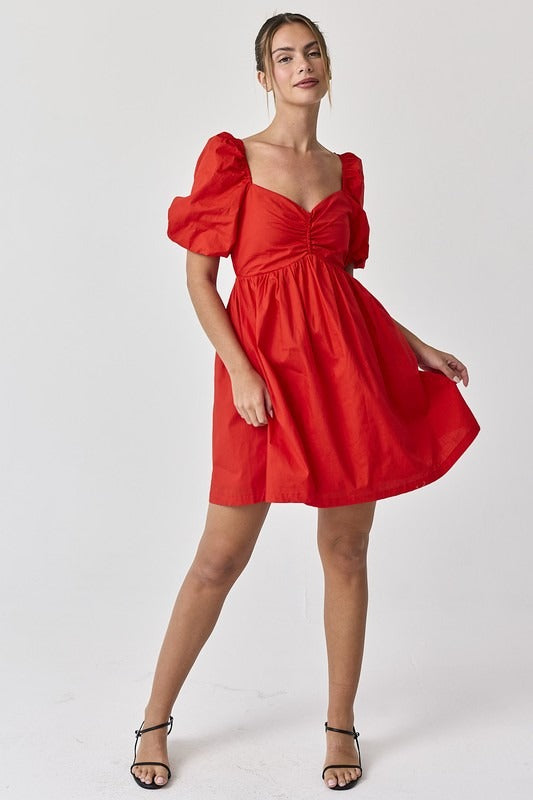 Vestido corto manga puffy Rojo