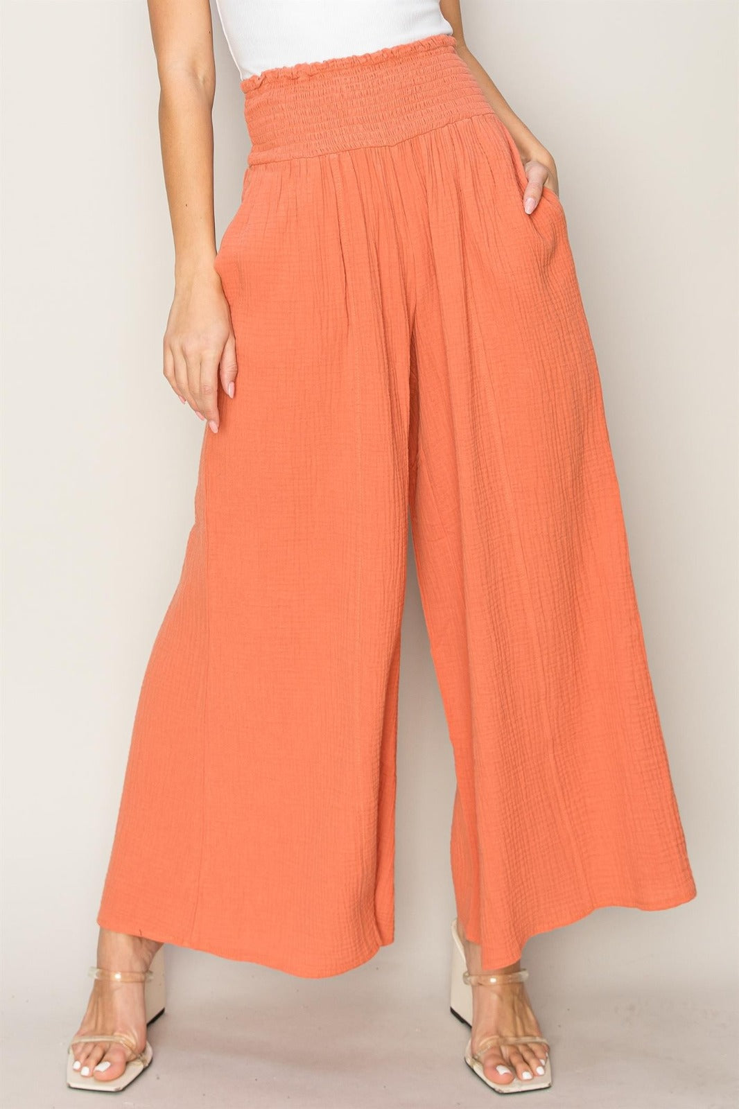 Pantalón boho pretina ancha Coral