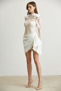 Vestido corto encaje flores 3D Blanco – Fashion Styled