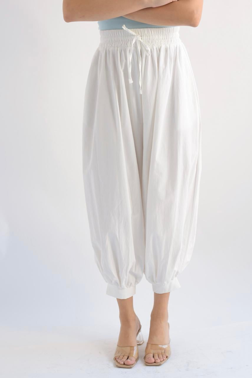Pantalón globo cintura elástica Blanco