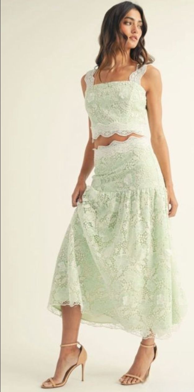 Set Falda y Top guipur Verde pastel