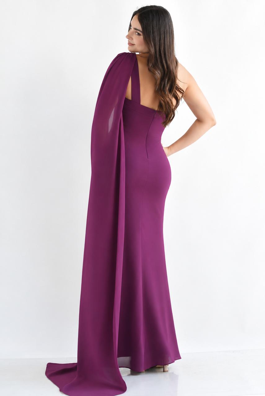 Vestido largo asimétrico un hombro cauda