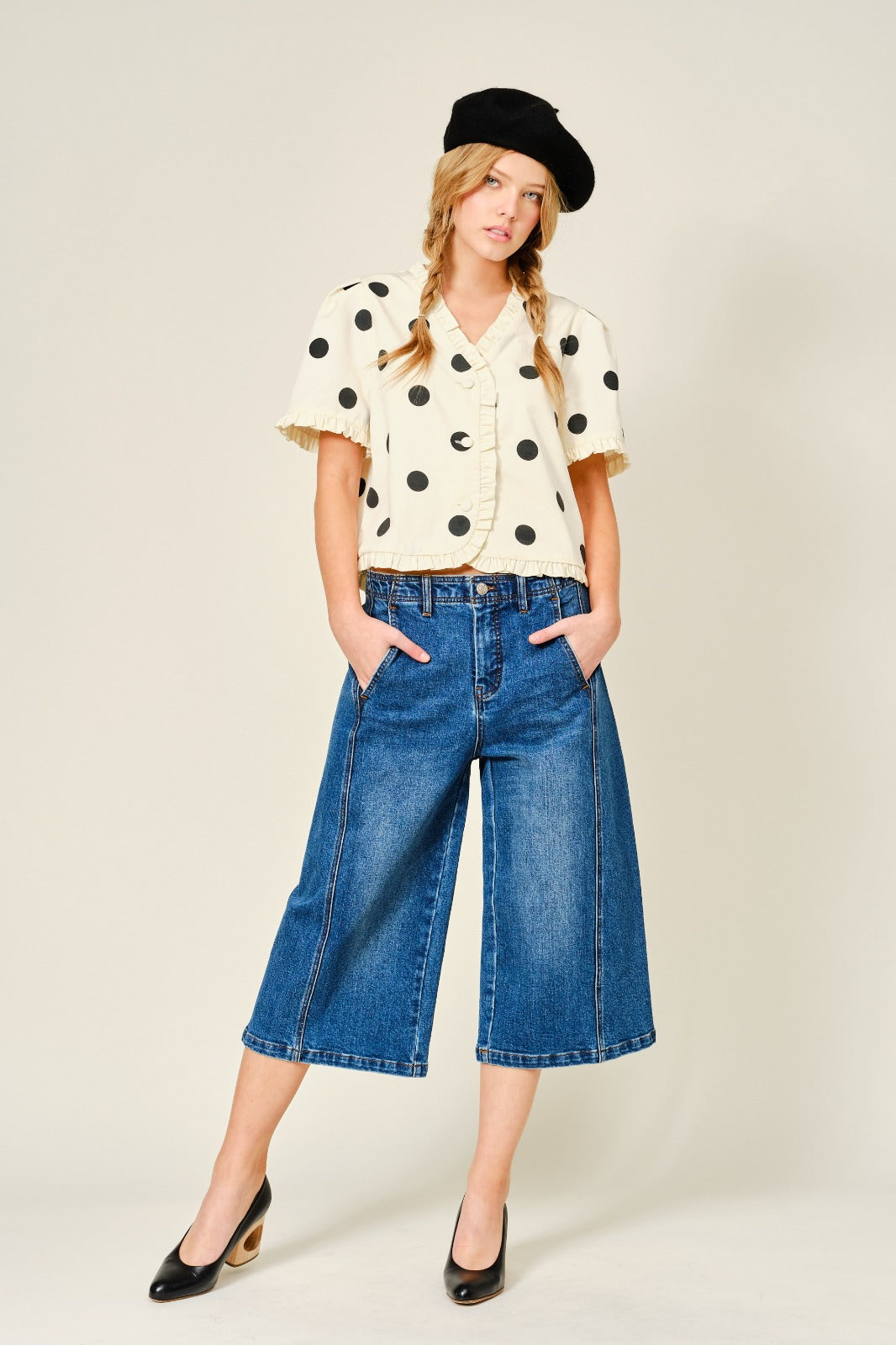 Bermuda Denim culotte costuras