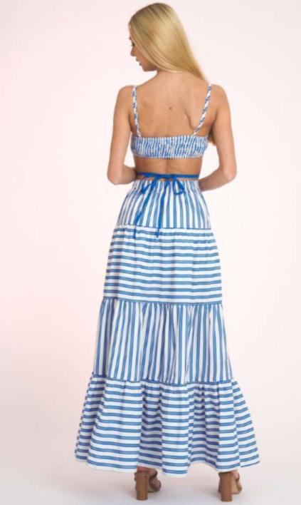 Vestido largo cut-out rayas Azules