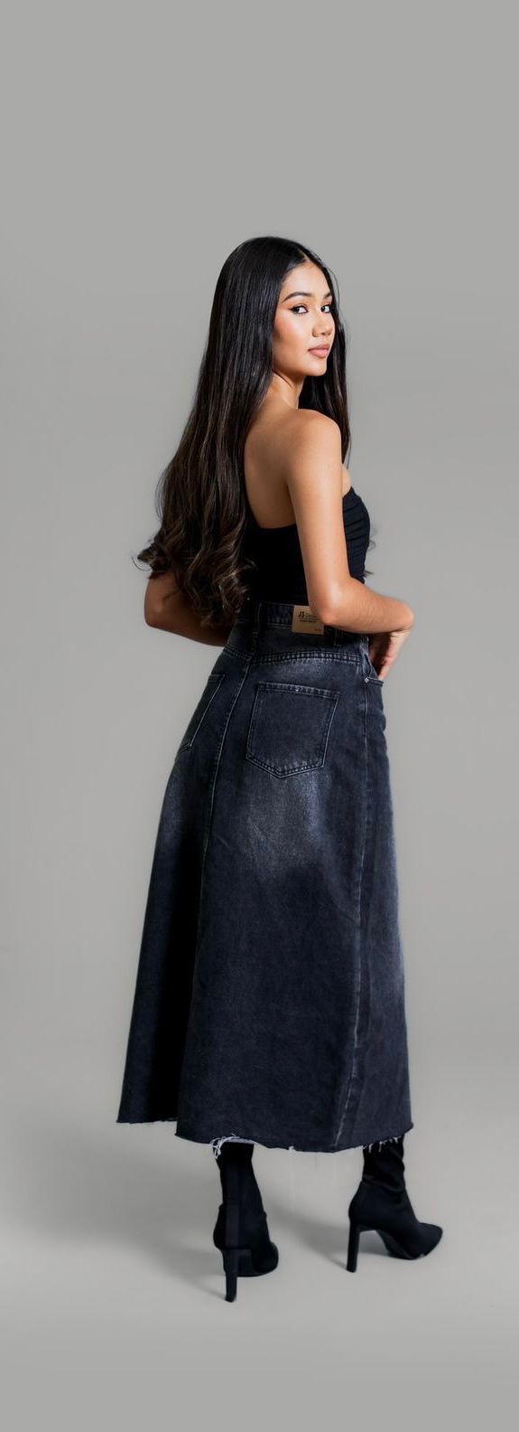 Falda larga denim Negra