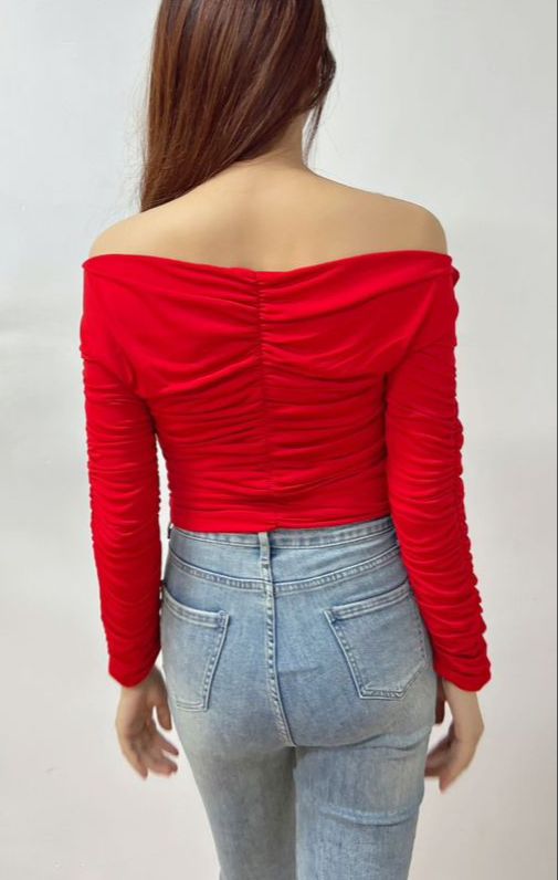 Blusa drapeada flores Roja