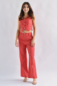 Fashion Styled Set Pantalón y Chaleco Rojo Tomate