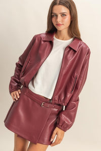 Fashion Styled Chamarra bomber globo vinipiel Vino