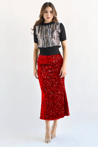 Falda terciopelo lentejuela Rojo