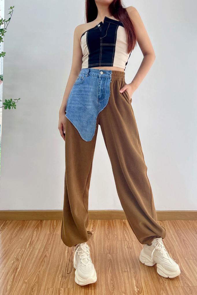 Pantalón patchwork Denim Camel