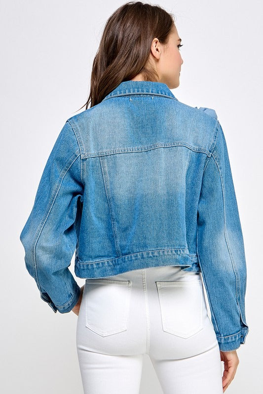 Chamarra Denim Flores 3D