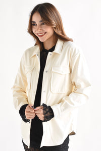 Fashion Styled Shacket cargo vinipiel fleece Ivory