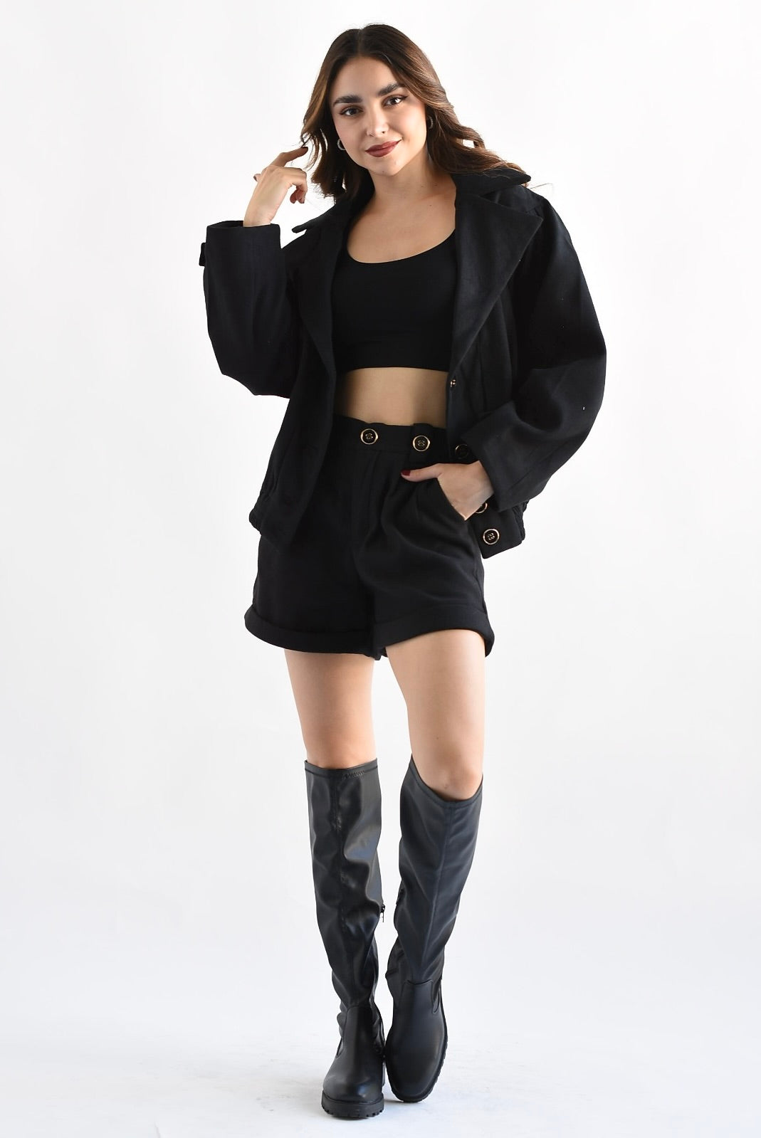 Set de Short y Chamarra fleece Negro