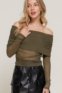 Fashion Styled Blusa off-shoulder mesh Verde Olivo