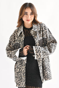 Fashion Styled Shacket denim flecos Leopardo