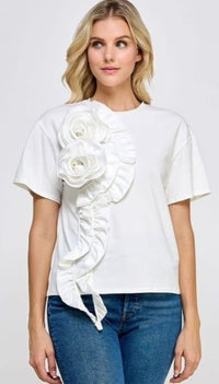 Fashion Styled T-Shirt Flores 3D y escarola Blanca