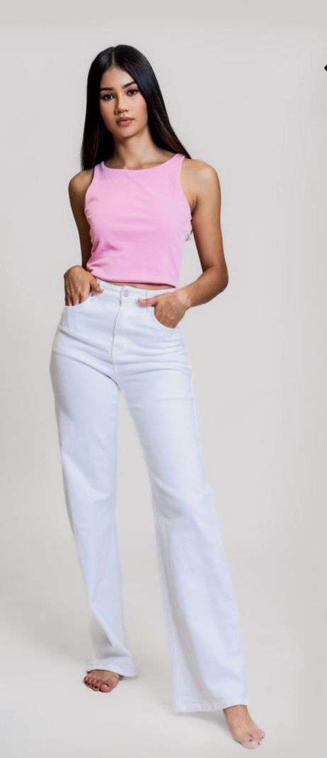 Jeans wide leg hig-waist Blanco