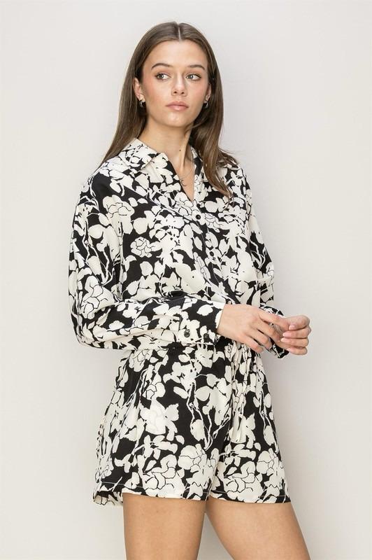 Set Short y Camisa Flores Blanco con Negro