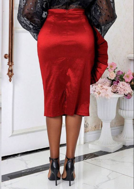 Falda recta maxi flor 3D Roja