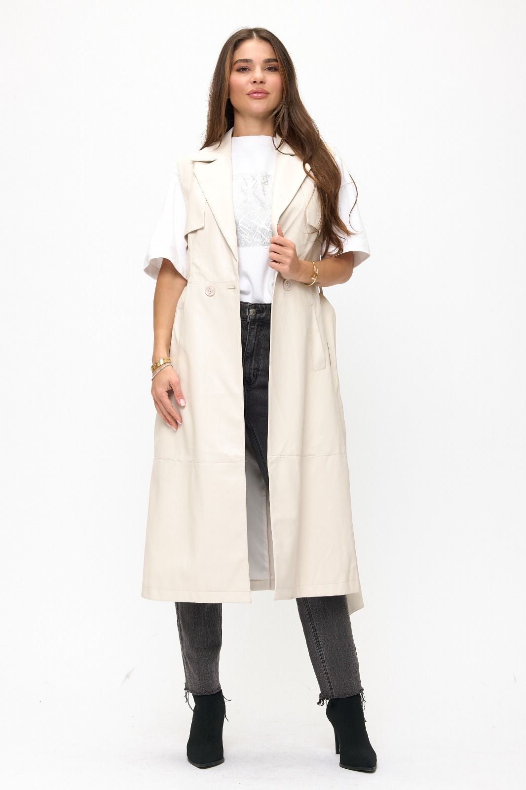 Chaleco tipo gabardina vinipiel Ivory