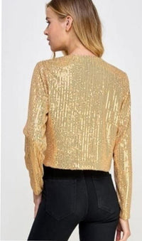 Fashion Styled Saco ligero corto Lentejuela Dorado