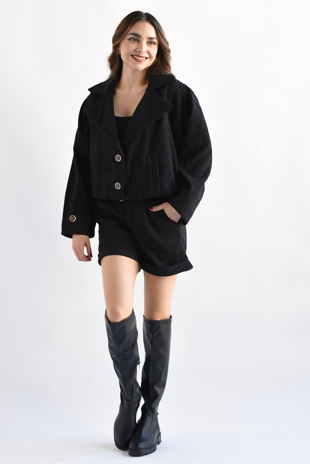 Set de Short y Chamarra fleece Negro