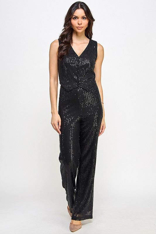 Set Pantalón y Chaleco botones lentejuela Negro