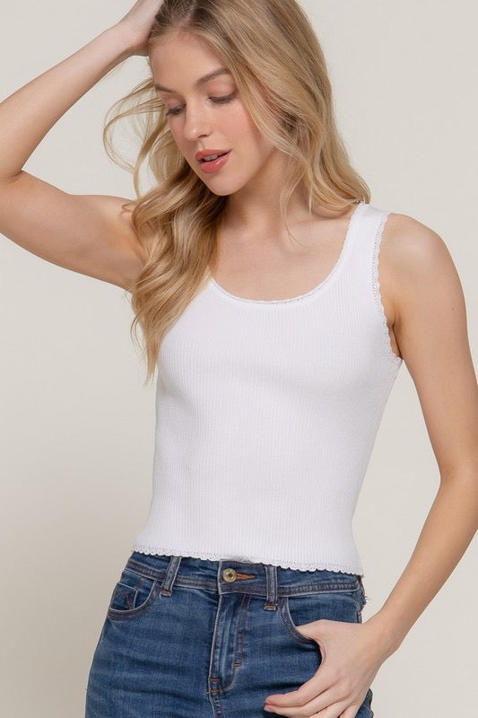 Blusa punto acanalado filos encaje Blanco