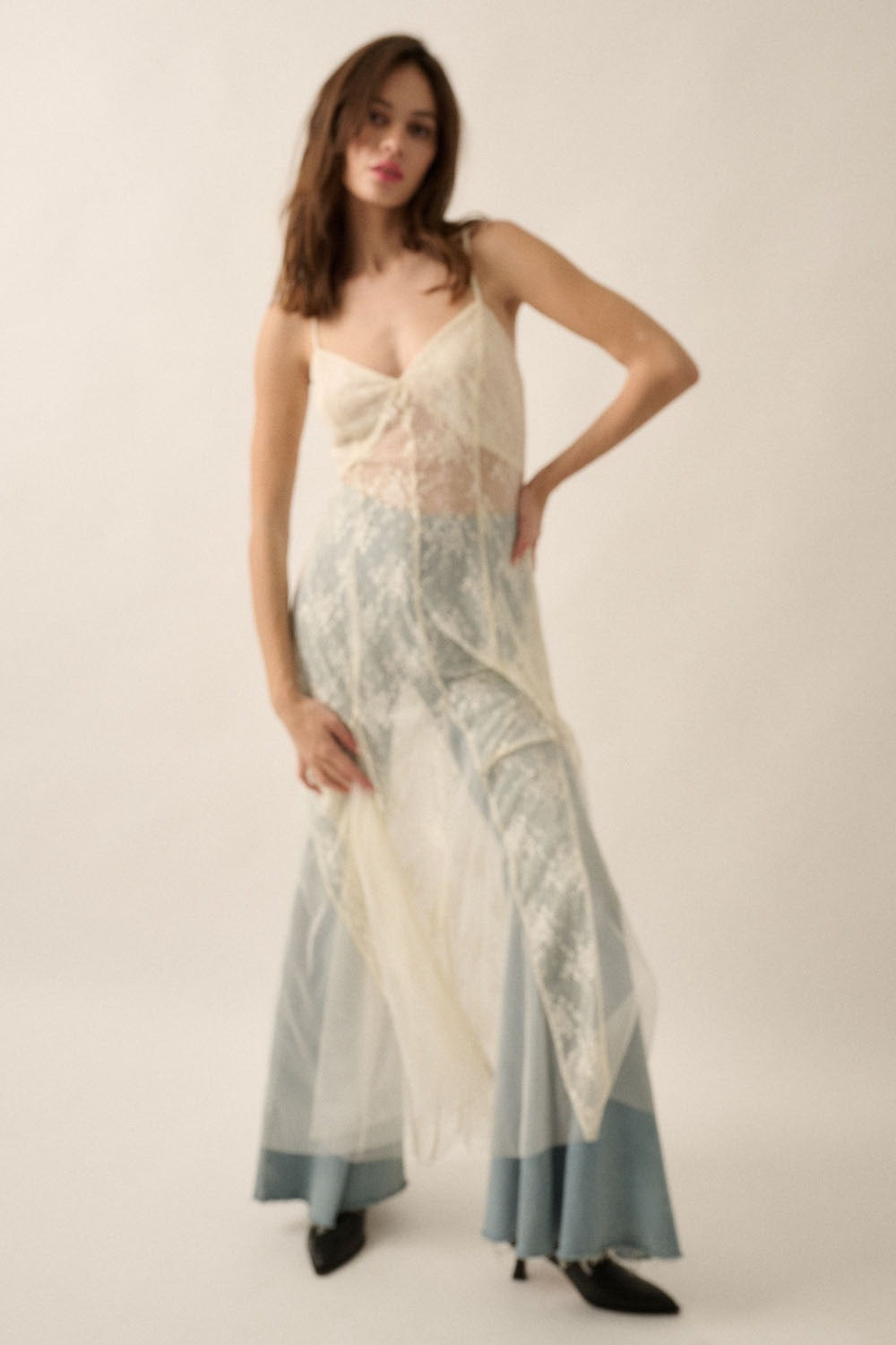 Vestido largo encaje tulle Ivory