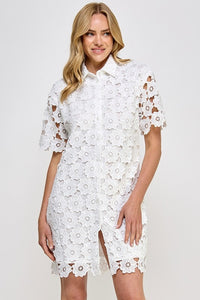 Fashion Styled Vestido camisero encaje Flores Blanco