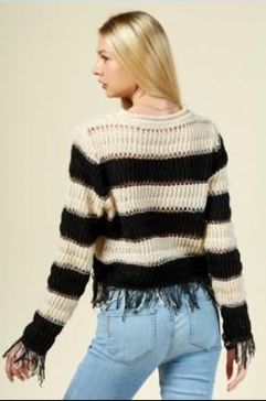 Sweater franjas y flecos Negro con Beige