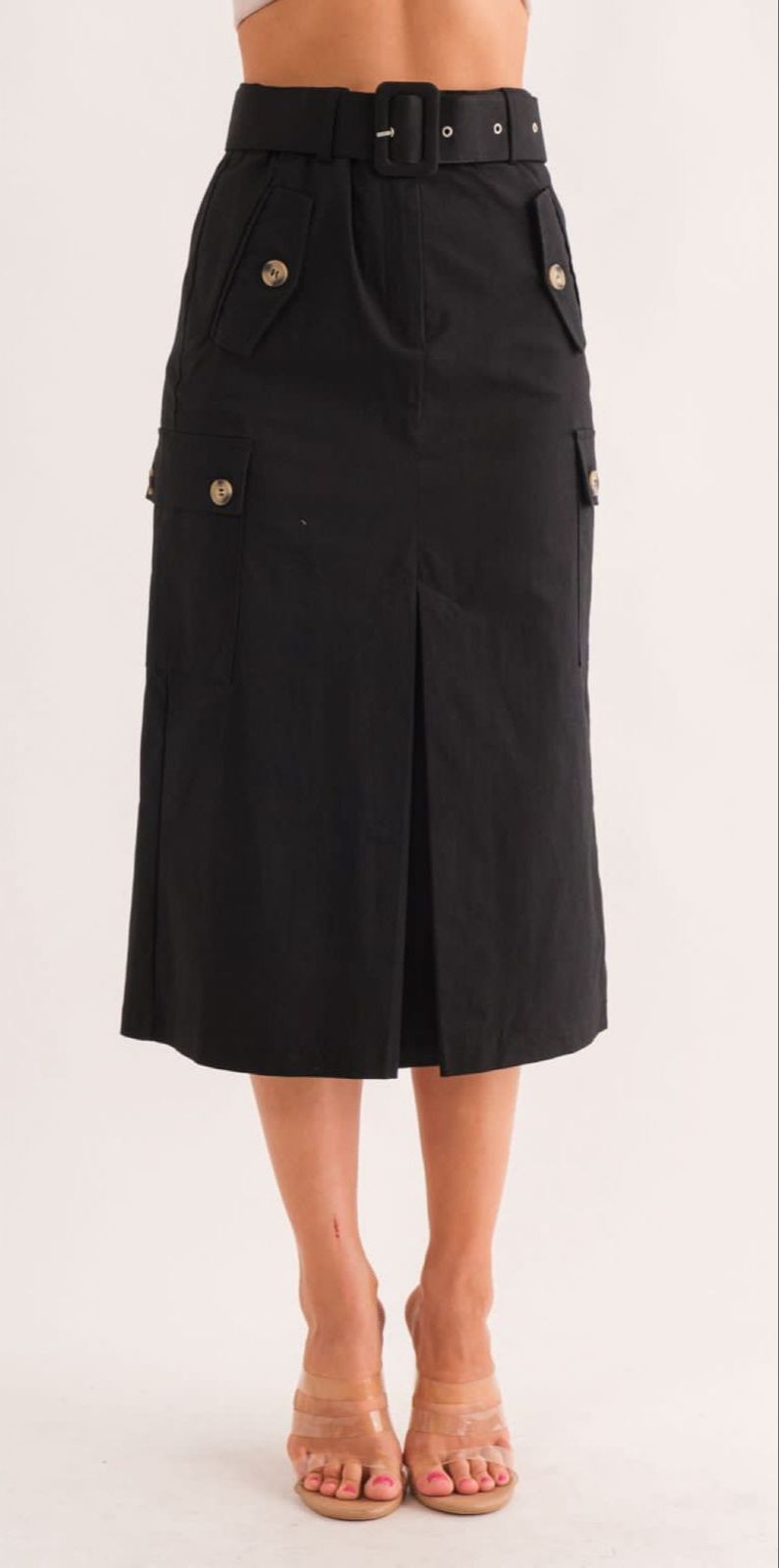 Falda midi cargo cinturón Negra