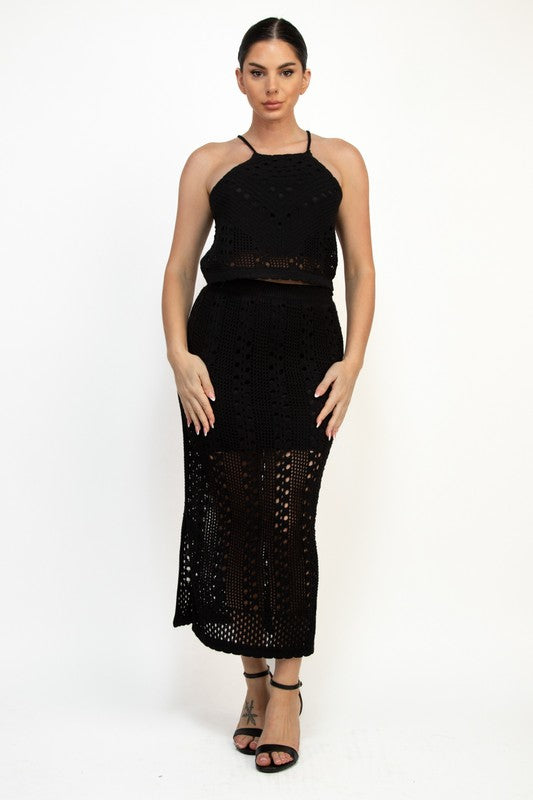 Falda crochet fondo corto Negro