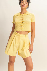 Fashion Styled Short largo pinzas Amarillo