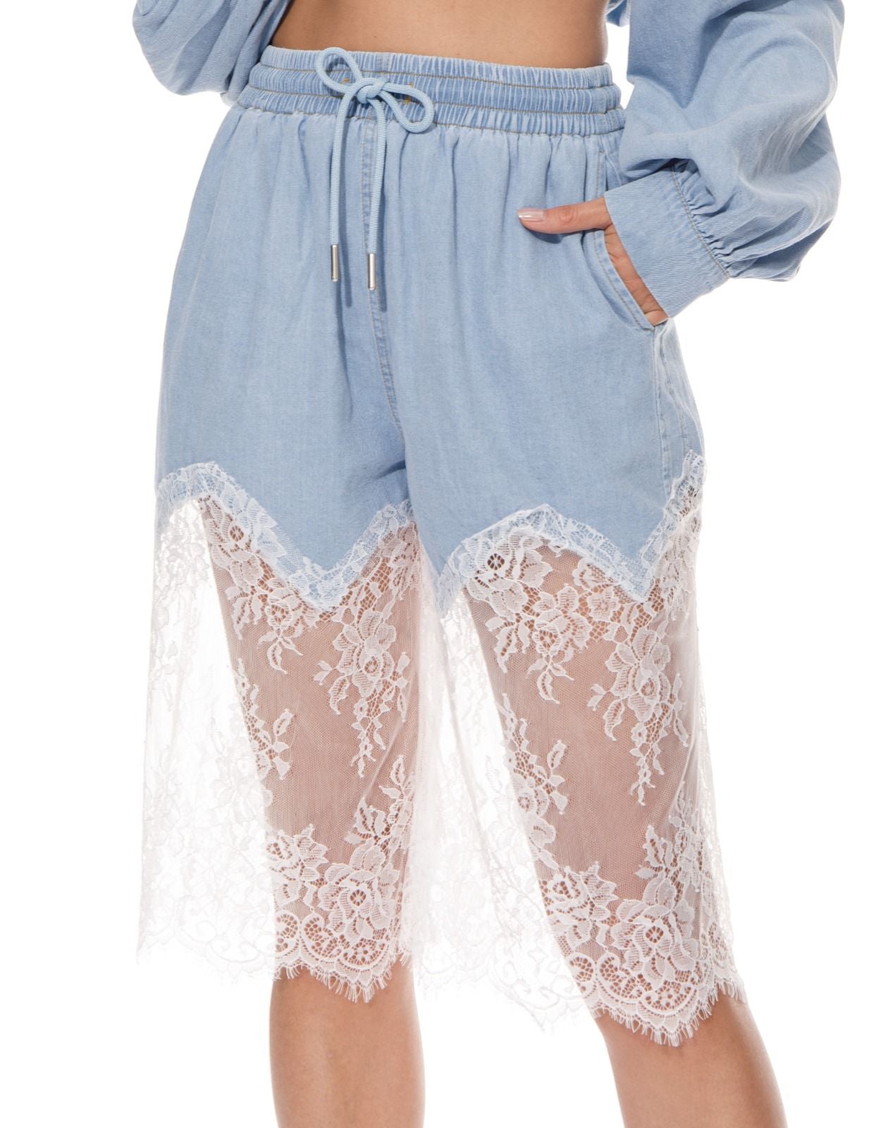 Set Bermuda y Blusa tirantes encaje Denim