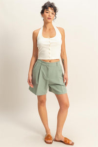 Fashion Styled Short largo pinzas Verde Menta