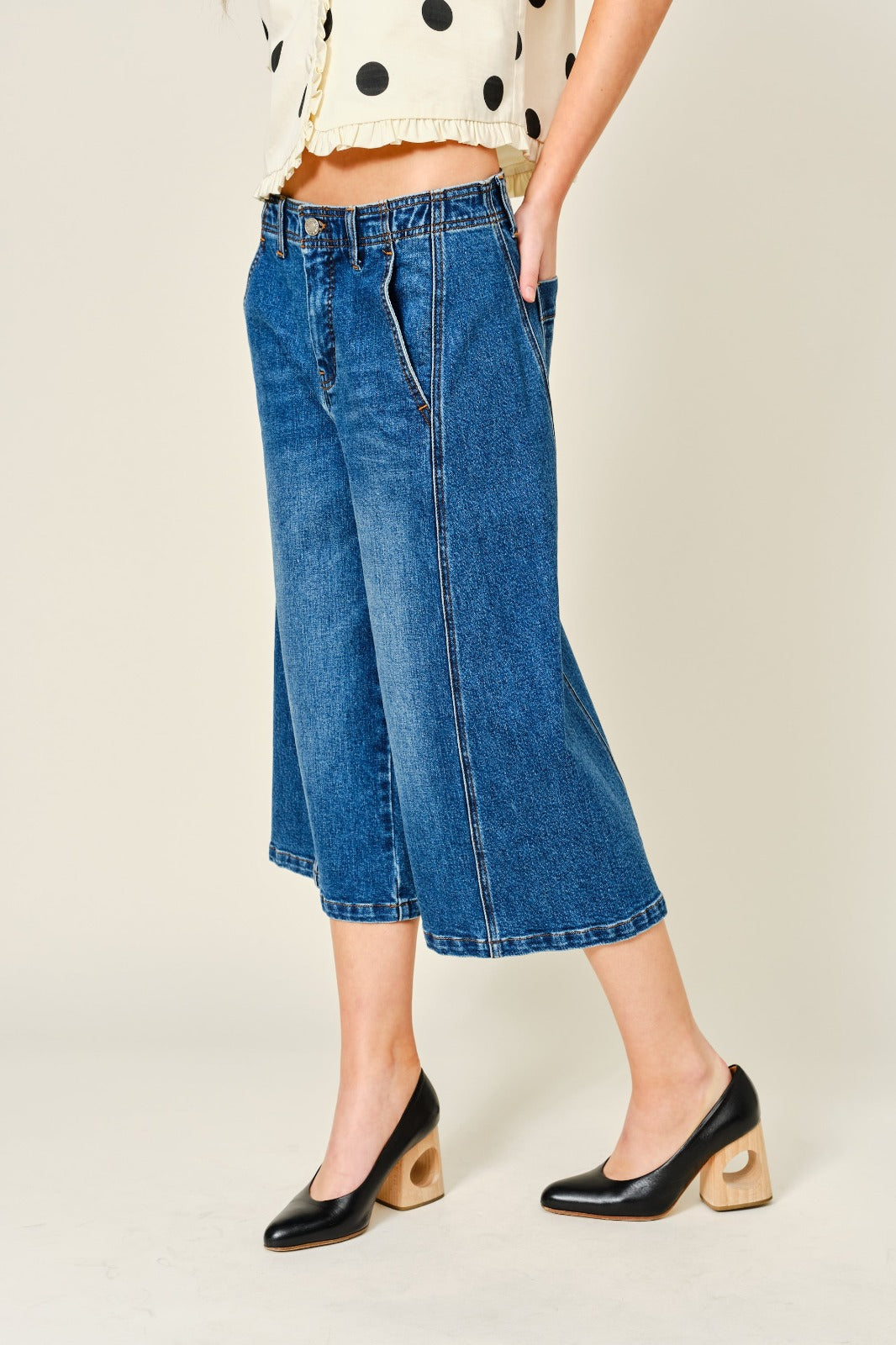 Bermuda Denim culotte costuras