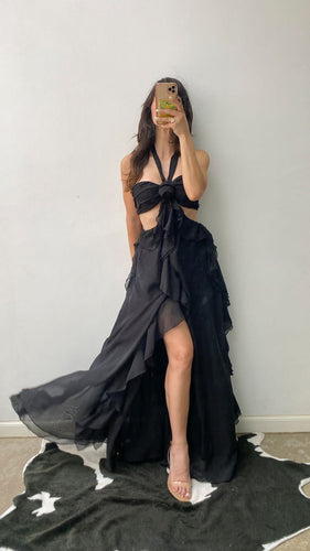 Vestido halter Flor Negro