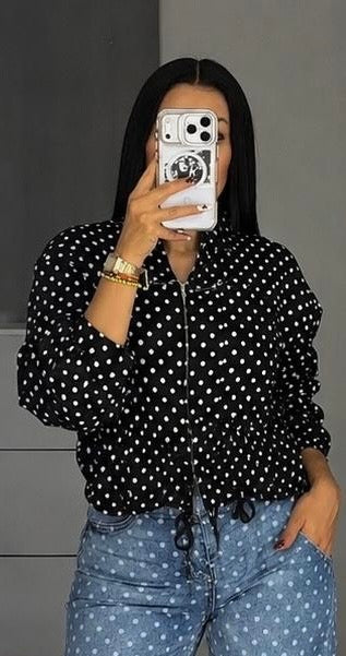 Chamarra jareta peplum polka dots