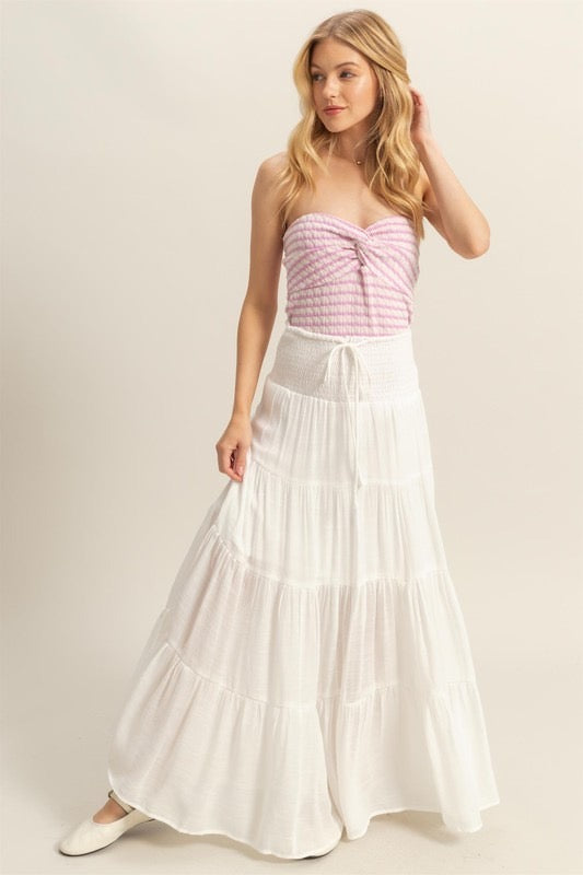 Falda boho pretina elástica Blanca