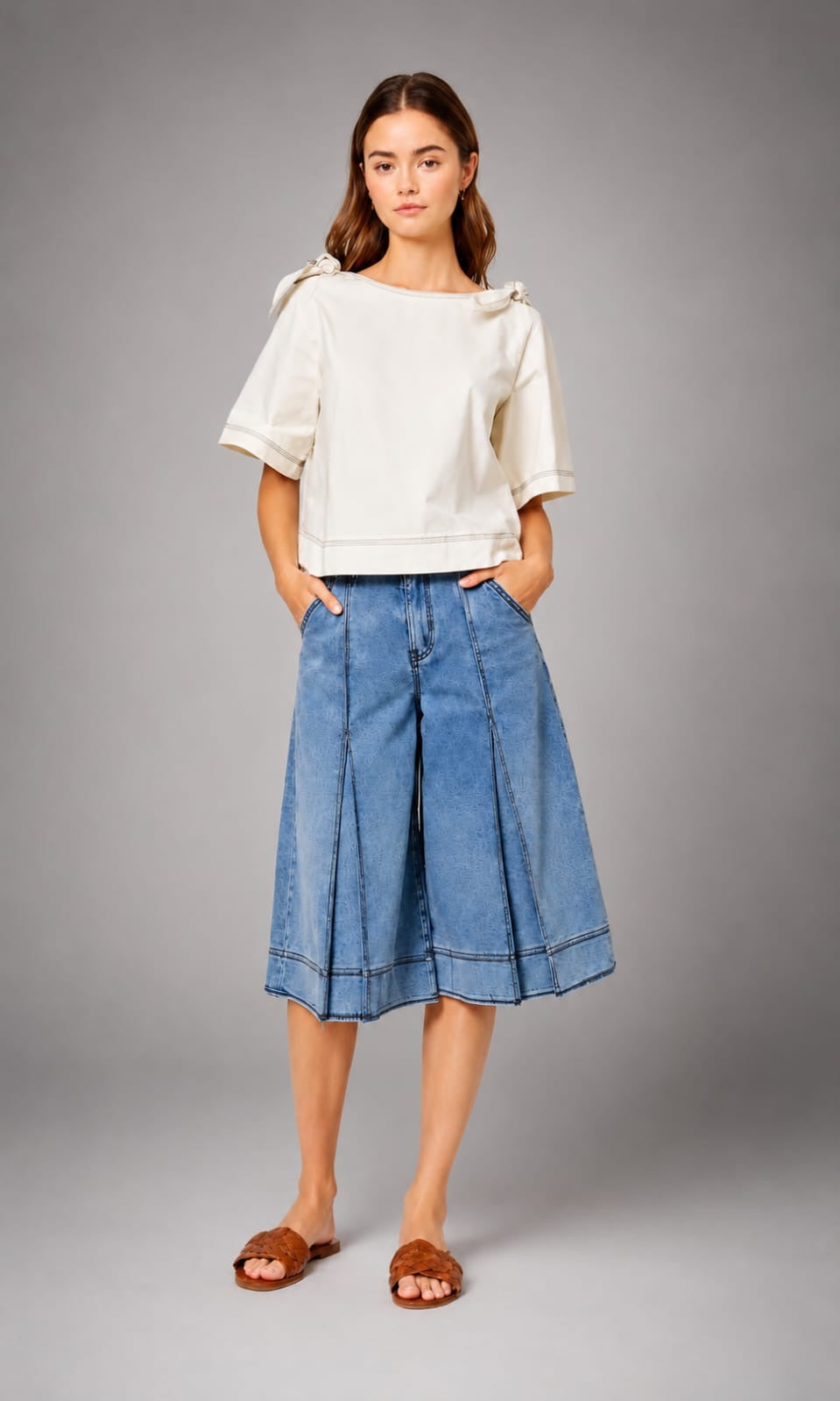 Bermuda Denim culotte pinzas