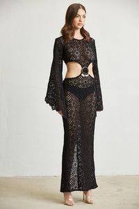Fashion Styled Vestido largo cut-out crochet Negro