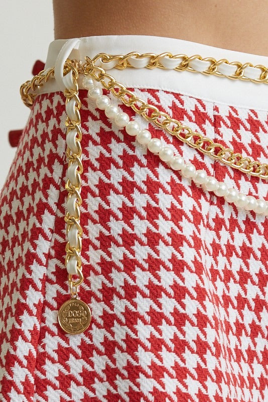 Set Short y Blazer crop tweed houndsthooth Rojo con Blanco