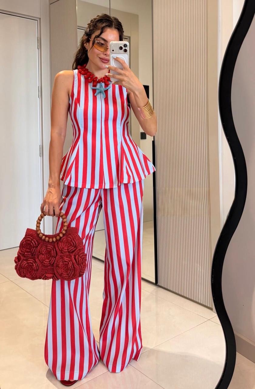 Set Pantalón y Blusa peplum rayas bitono