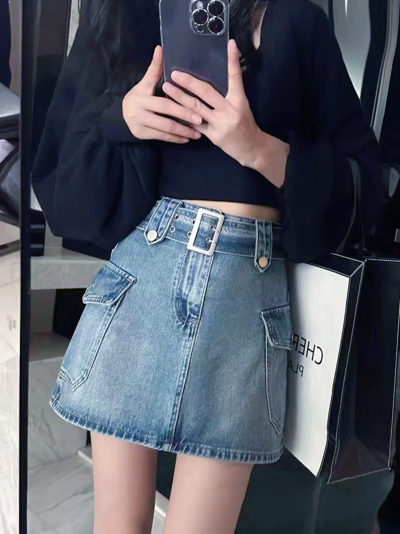 Falda corta denim cargo