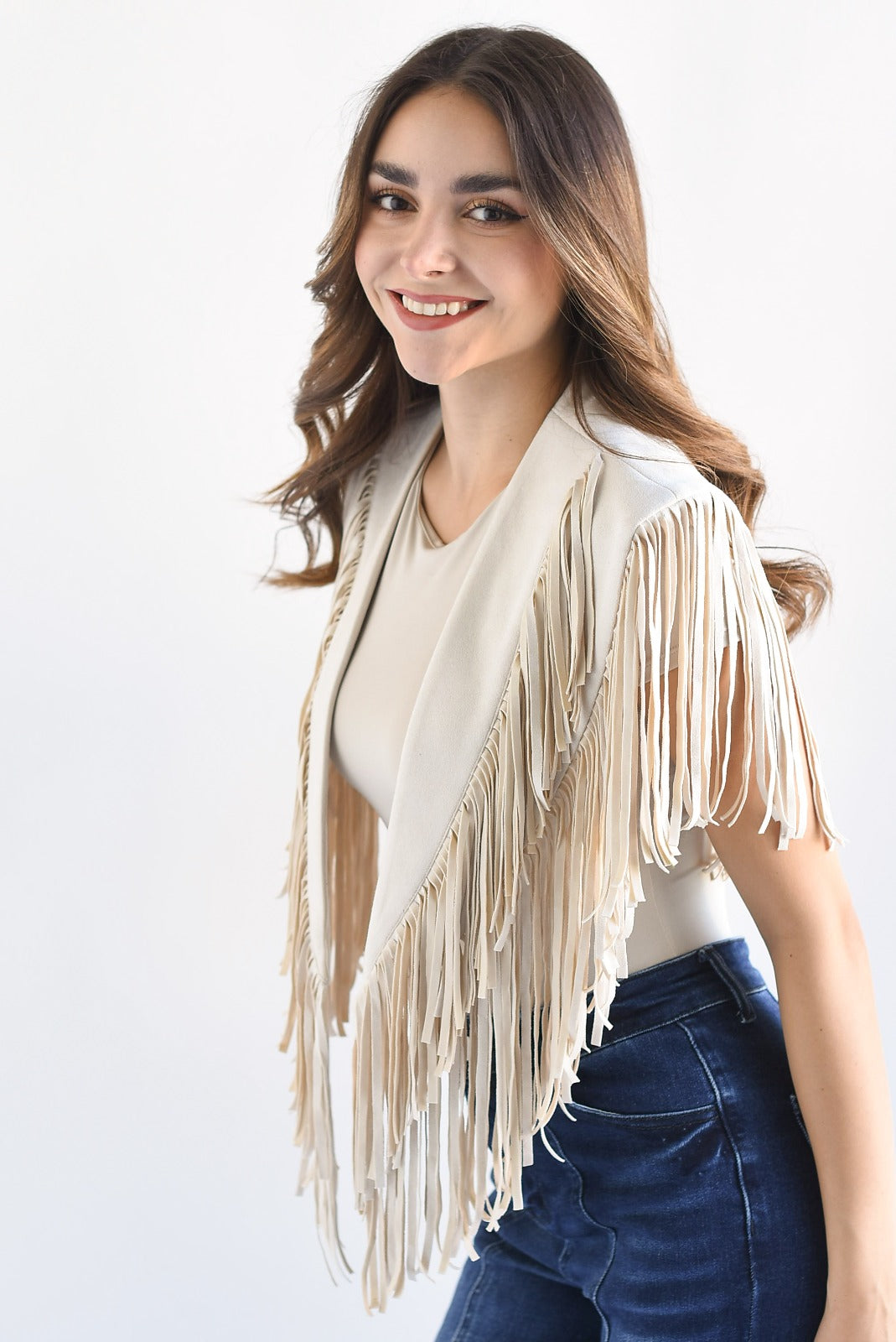 Capa flecos suede Ivory