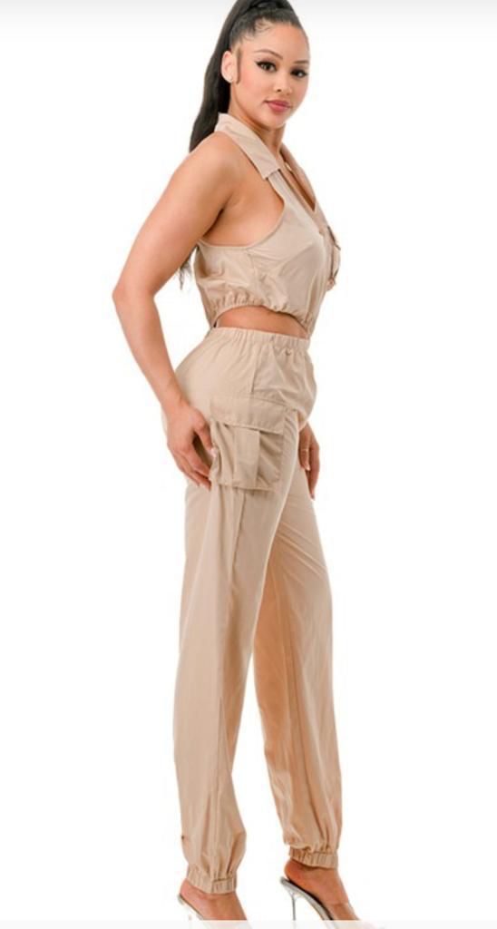 Jumpsuit cargo cut-out Kaki